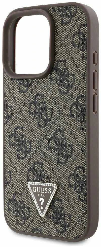 GUESS dėklas skirtas Apple iPhone 16 Pro GUHCP16LP4TDPW (PU Leather 4G Triangle Strass) rudos spalvos