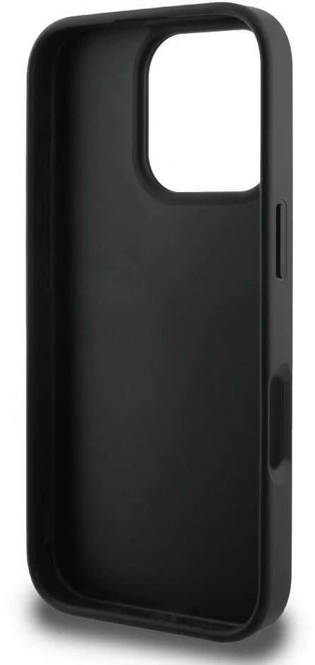 Guess PU Fixed Glitter 4G Metal Logo dėklas skirtas Apple iPhone 16 Pro Max juodos spalvos