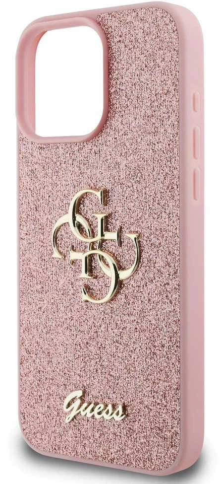 Guess Fixed Glitter Big 4G Apple iPhone 16 Pro – dėklas telefonui rožinės spalvos