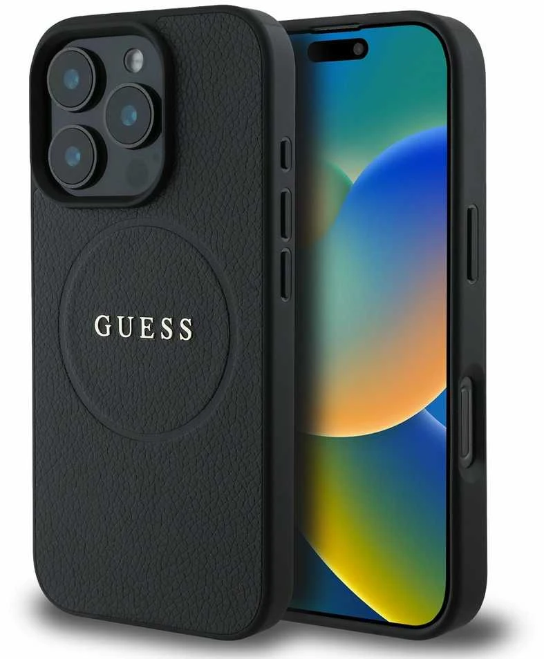 Guess PU Grained Classic Logo MagSafe Apple iPhone 16 Pro dėklas telefonui juodos spalvos