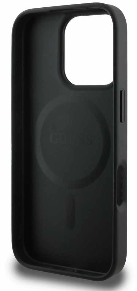 Guess PU Leather 4G Big Love Logo MagSafe Apple iPhone 16 Pro dėklas telefonui juodos spalvos