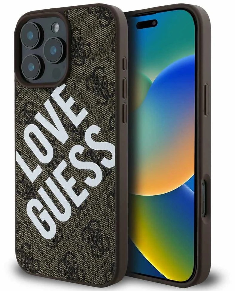 Guess PU Leather 4G Big Love Logo MagSafe Apple iPhone 16 Pro Max dėklas telefonui rudos spalvos
