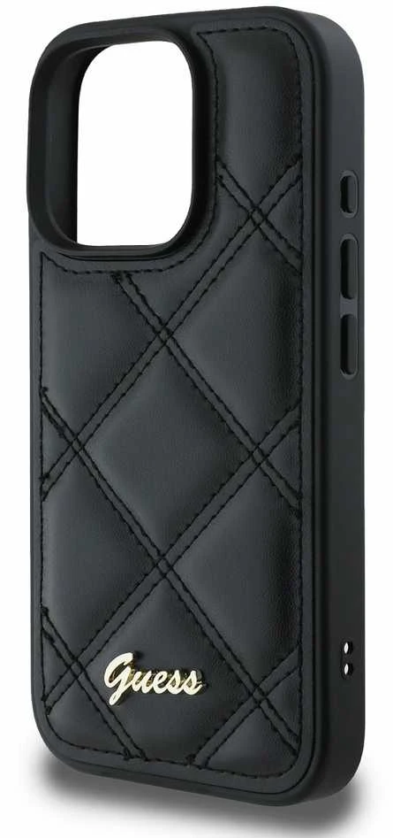 Guess GUHCP16LPSQSQSK Apple iPhone 16 Pro 6.3″ juodos spalvos kietas dėklas Quilted Metal Logo