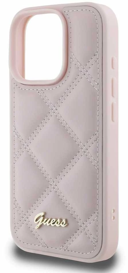 Guess Quilted Metal Logo Apple iPhone 16 Pro - dėklas telefonui rožinės spalvos