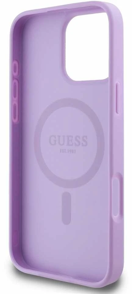 Guess GUHMP16XPSAPSMEU Apple iPhone 16 Pro Max 6.9″ violetinės spalvos kietas dėklas Saffiano Peony Classic Logo M