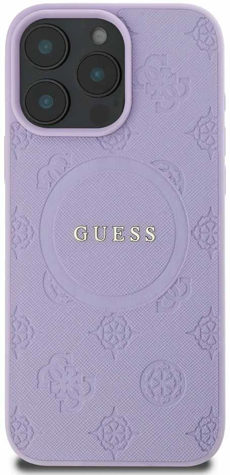 Guess GUHMP16XPSAPSMEU Apple iPhone 16 Pro Max 6.9″ violetinės spalvos kietas dėklas Saffiano Peony Classic Logo M