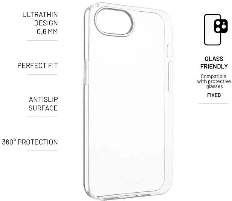Dėklas FIXED Ultratenký TPU gelový kryt Story Slim pro Apple iPhone 16e 06 mm čirý