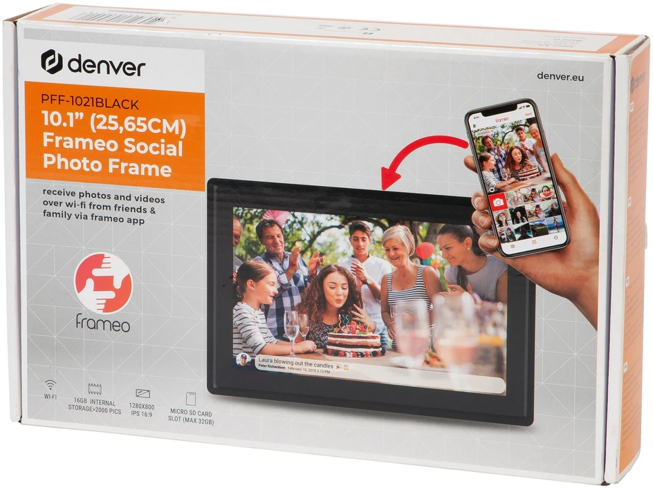DNV Denver PFF-1021 skaitmeninis nuotraukų rėmelis Juoda 25,6 cm (10.1″) Lietimui jautrus ekranas „Wi-Fi“