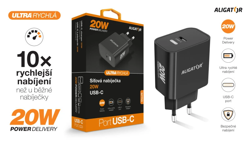 Aligatoriaus greitas įkroviklis PD 20W USB-C aprašymas - Prekės nuotrauka