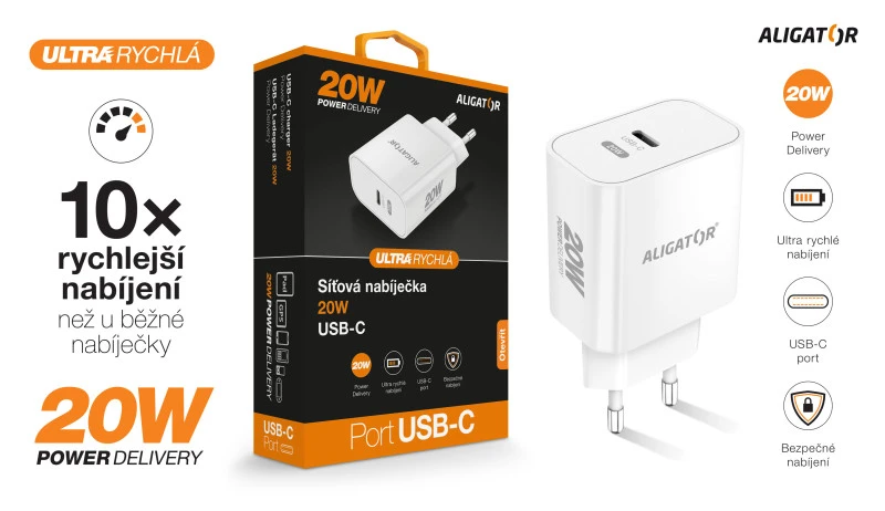 Aligatoriaus greitas įkroviklis PD 20W USB-C aprašymas - Prekės nuotrauka