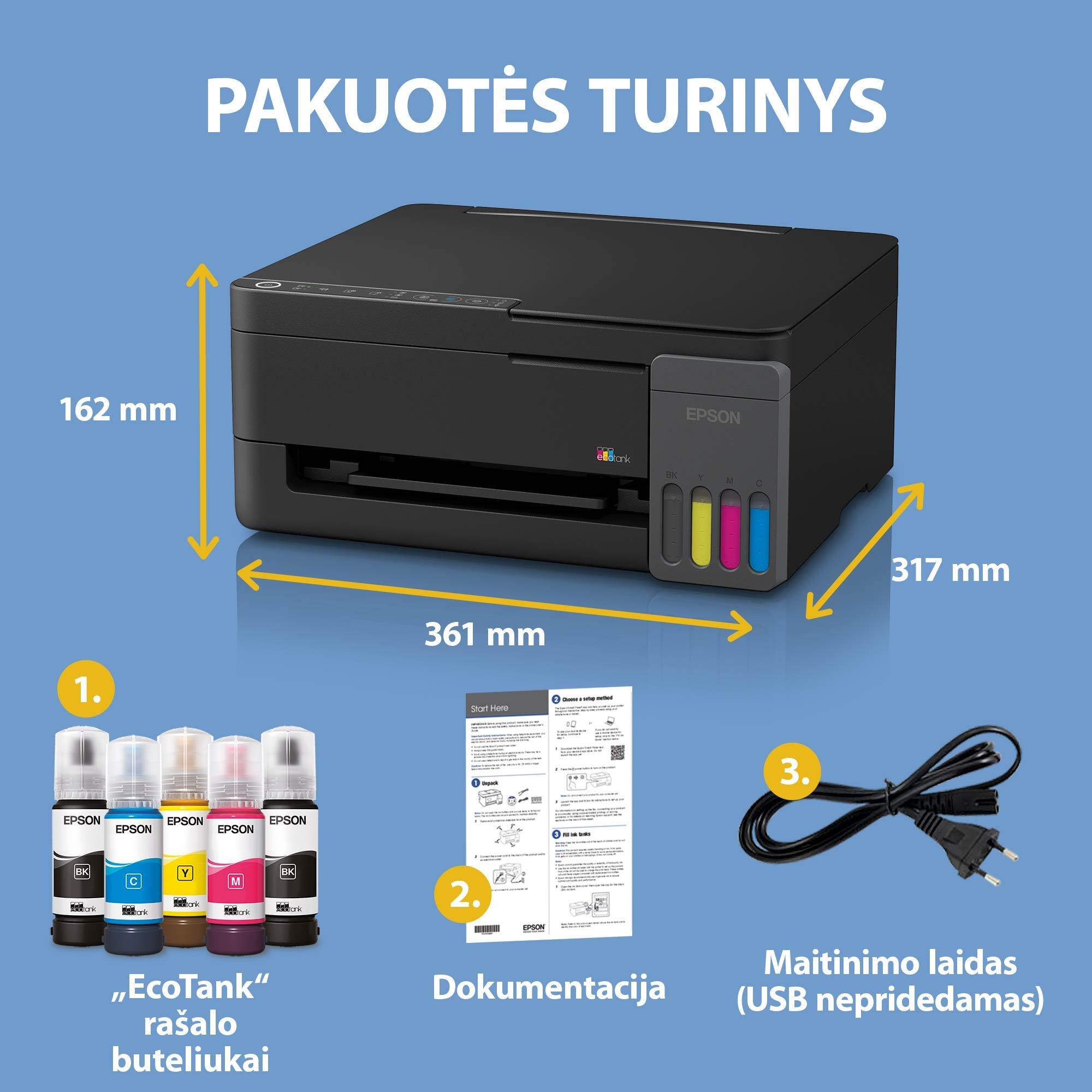 Daugiafunkcis rašalinis spausdintuvas Epson EcoTank L3350, A4, Wi-Fi, AirPrint, spalvotas | C11CL62409 aprašymas - Prekės nuotrauka