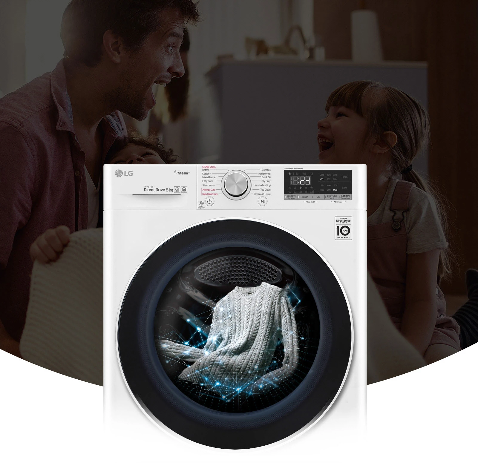 Skalbimo mašina LG FSR5A34WG, 13 kg, A klasė, 1400 aps./min, Direct Drive™, AI DD™, balta aprašymas - Prekės nuotrauka