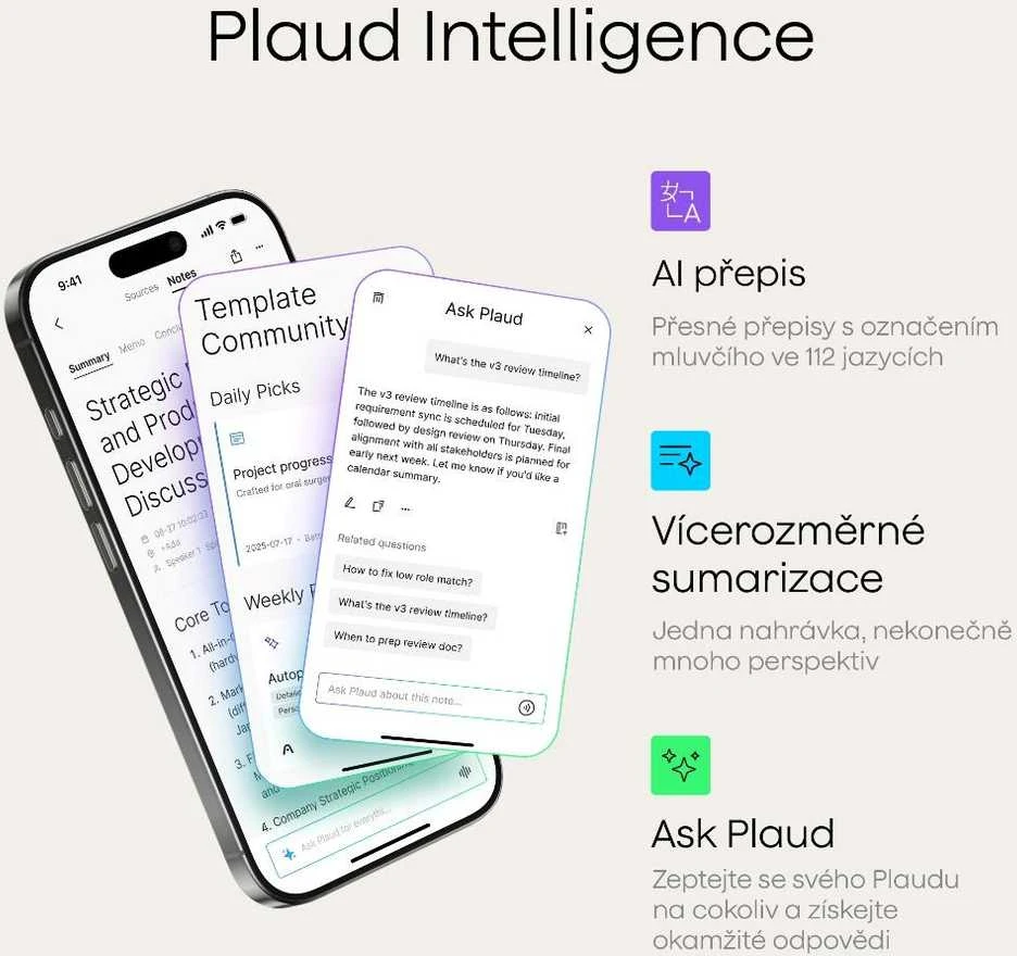 Diktofonas Carruzzo PLAUD Note Pro Juoda, Sidabras
