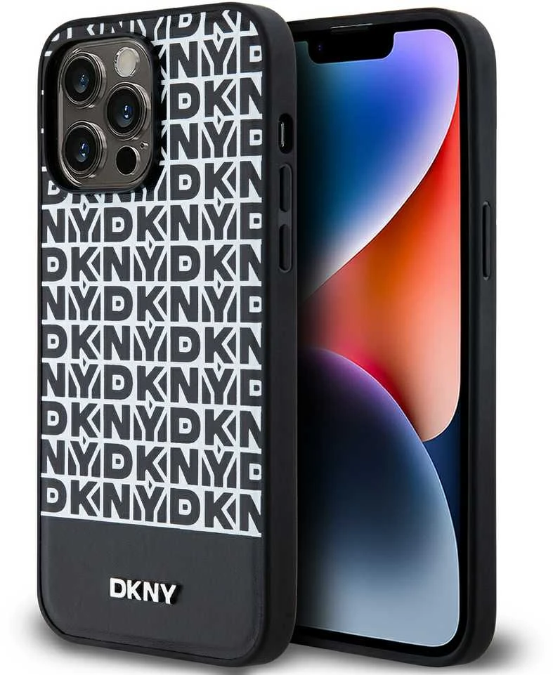 Apple iPhone 15 Pro Max DKNY odinis dėklas Printed Pattern Metal Logo MagSafe (DKHMP15XPSOSPK) juodos spalvos