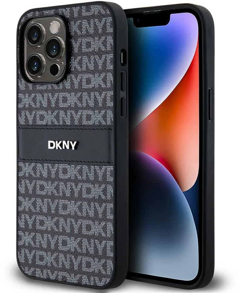 Apple iPhone 14 Pro DKNY odinis dėklas Mono Stripe & Metal Logo (DKHCP14LPRTHSLK) juodos spalvos