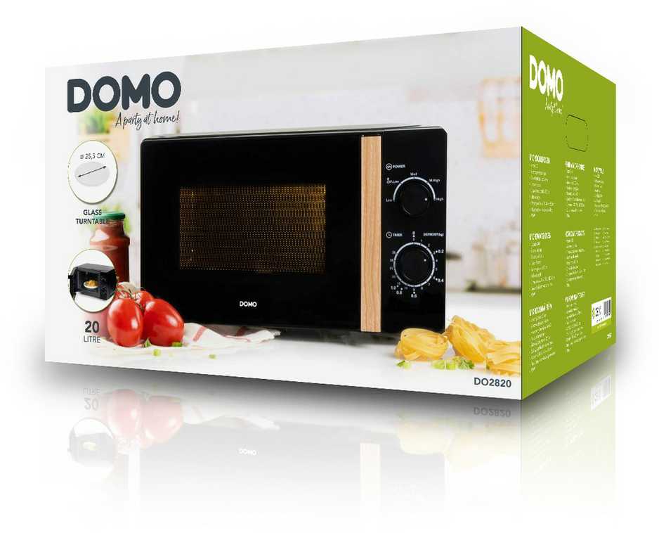 DOMO DO2820 mikrobangų krosnelė orkaitė - 20L - 700W - 35 min laikmatis - Atitirpinimo funkcija - L44 x D35,8 x A 25,8 cm - Juodas medžio apdaila