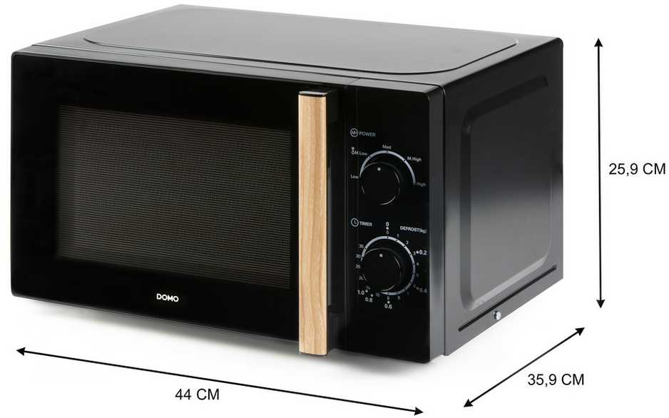 DOMO DO2820 mikrobangų krosnelė orkaitė - 20L - 700W - 35 min laikmatis - Atitirpinimo funkcija - L44 x D35,8 x A 25,8 cm - Juodas medžio apdaila