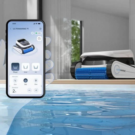 Ecovacs ULTRAMARINE P1 | Robotas baseino valytuvas | Veikimo laikas (maks.) 180 min. | Šlapias valymas | Ličio jonų | 4600 mAh | Baltas/Mėlyna