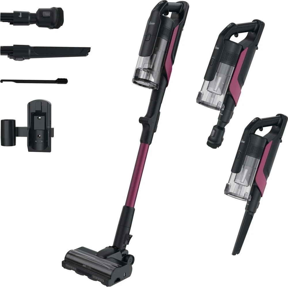 „Hoover“ dulkių siurblys | HF610HX 011 | Belaidis veikimas | Rankinis siurblis | 650 W | 21,6 V | Veikimo laikas (maks.) 100 min. | Rausvai raudona