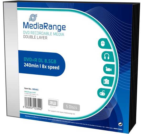 MediaRange DVD+R 8.5GB 5vnt Pack Double Layer 8x Slim