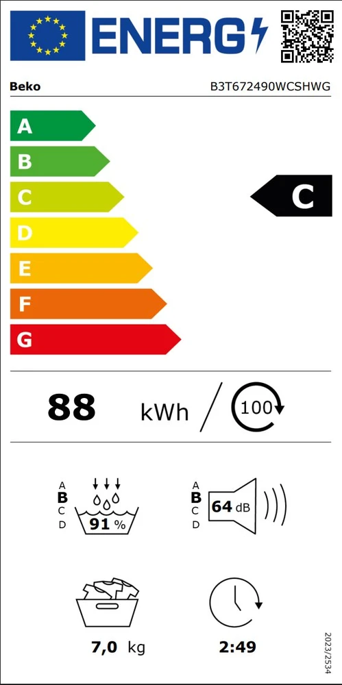 Džiovyklė Beko B3T672490WCSHWG