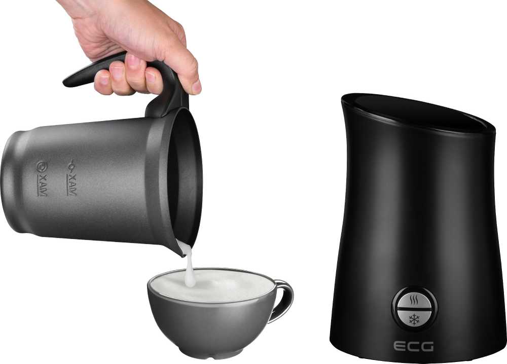 ECG NM 2255 Latte Art Juodas Pieno plakiklis, 3 automatiniai darbo režimai, Šildymo talpa: 300 ml / putojimui 150 ml