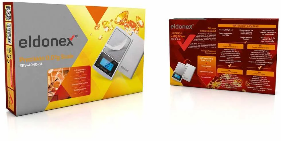 Virtuvinės svarstyklės ELDONEX DiamondPro precizinė šimtoji skalė (0,01g), sidabrinis