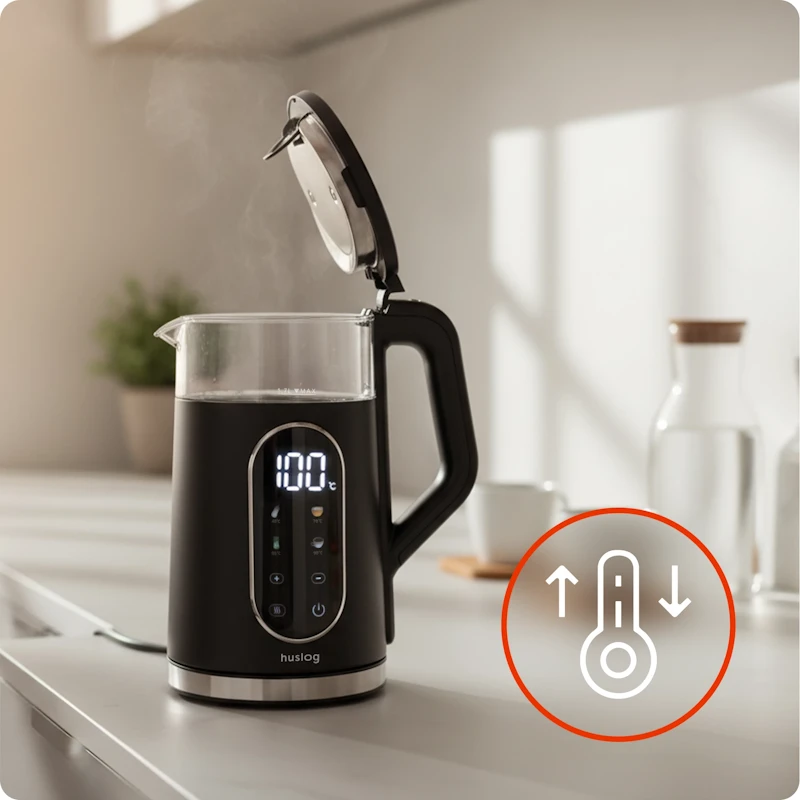 Maestro mPTech Sp. su o.o. Huslog glass virdulys wit touch panel juodas 1,7L 2200W