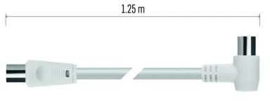 Kabelis TV antenai RF, 1.25m, kištukas - lizdas kampu, baltas EMOS