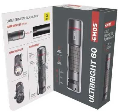 Žibintuvėlis, atsparus drėgmei IP65, ULTIBRIGHT 60, CREE LED, 170lm, 1xAA, EMOS