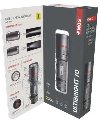 Žibintuvėlis, atsparus drėgmei IP65, ULTIBRIGHT 70, CREE LED, 340lm, 3xAAA, EMOS