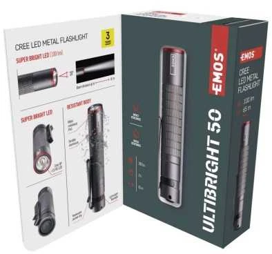 Žibintuvėlis, atsparus drėgmei IP65, ULTIBRIGHT 50, CREE LED, 100lm, 1xAAA, EMOS