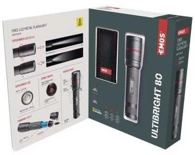 Žibintuvėlis, atsparus drėgmei IP65, ULTIBRIGHT 80, CREE LED, 600lm, įkraunamas 2600mA, EMOS