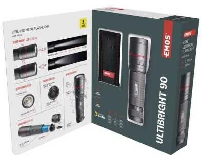 Žibintuvėlis, atsparus drėgmei IP65, ULTIBRIGHT 90, CREE LED, 1200lm, įkraunamas 5000mA, EMOS