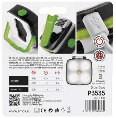 Žibintuvėlis ant galvos, 110/55lm įkraunamas Micro USB, 850mAh, EMOS