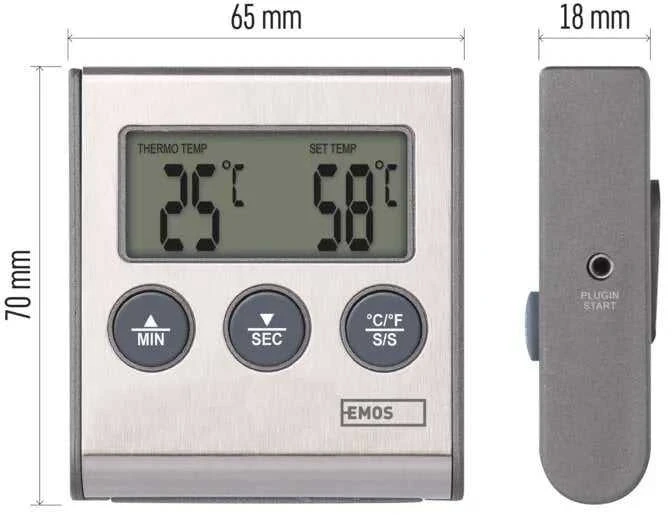 Emos Skaitmeninis maisto termometras su zondu ir laikmačiu (99 min 59 sek)