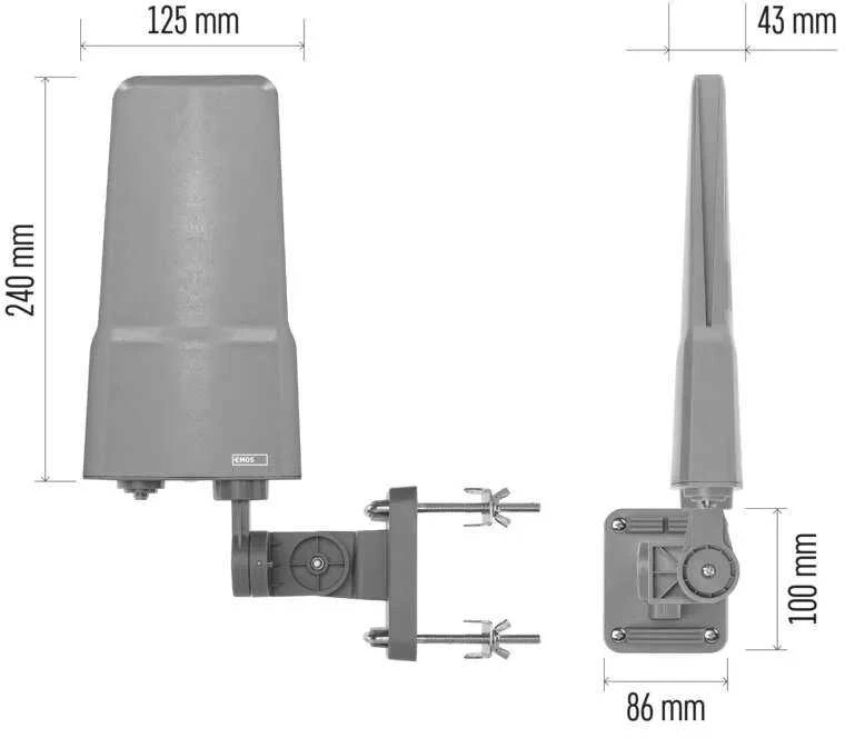 DVB-T2 antenos techniniai matmenys