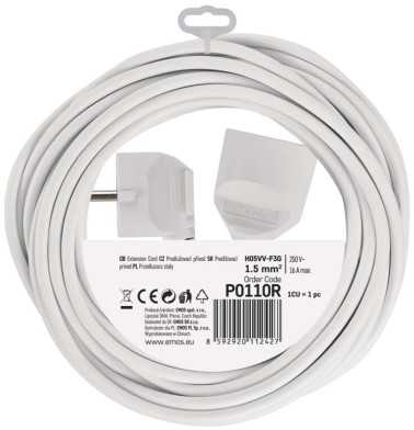 Emos Extension cable 10 m / 1 socket / baltas / PVC / 1.5 mm2