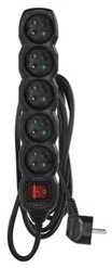 Emos Prailginimo laidas 3 m / 5 lizdai / su jungikliu / juodas / PVC / 1,5 mm2