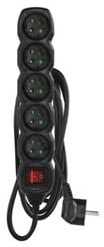 Emos Prailginimo laidas 3m / 5 lizdai / su jungikliu / juodas / PVC / 1 mm2