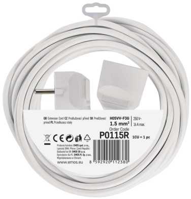 Emos Prailginimo laidas 5 m / 1 lizdas / baltas / PVC / 1,5 mm2