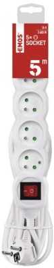 Emos Extension cable 5 m / 5 sockets / with switch / baltas / PVC / 1.5 mm2