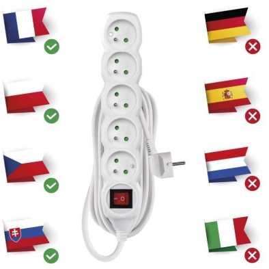 Emos Extension cable 5 m / 5 sockets / with switch / baltas / PVC / 1.5 mm2
