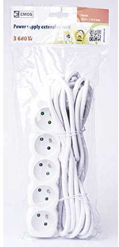 EMOS Extension cable 5 sockets 5m, baltas, PVC, 1,5mm2