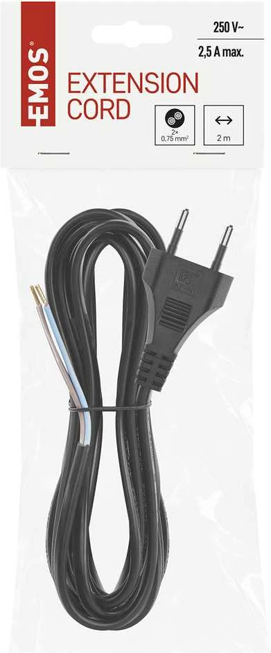 Emos Flexo PVC cord 2×0,75mm2, 3m, juodas