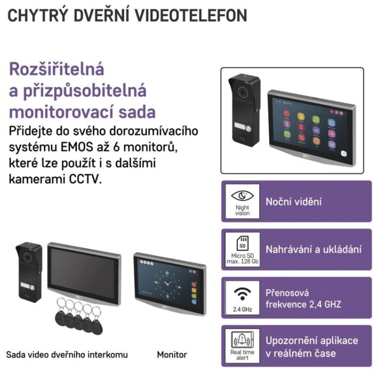 „Emos“ vaizdo domofonas 7 colių su jutikliniu ekranu IP-750A / Wi-Fi / H4020