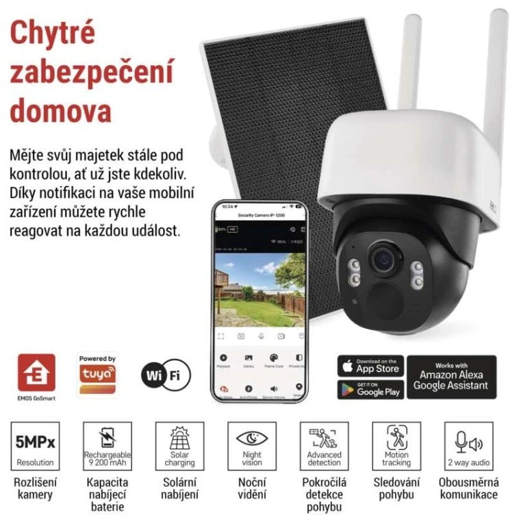 Emos lauko kamera IP-1200 WASP H4067, 5MPx, 9 200 mAh, IP44, 135°, naktinis matymas, dvipusis ryšys