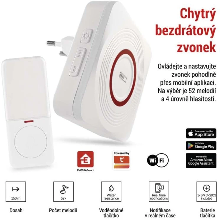 EMOS GoSmart P5735WS belaidis durų skambutis sieniniams lizdams su „Wi-Fi“