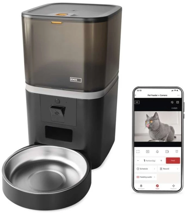 EMOS GoSmart Pet Care Automatic Feeder with Camera, 6 L, Juodas, Wi-Fi