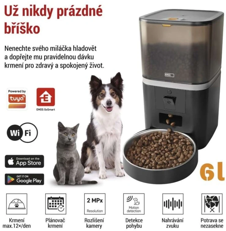 EMOS GoSmart Pet Care Automatic Feeder with Camera, 6 L, Juodas, Wi-Fi
